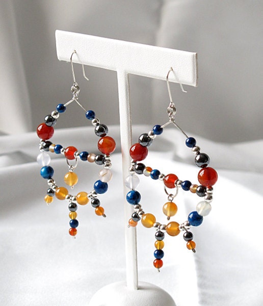 Creole earrings - Fine jewelry earrings - Sterling silver (.925) and genuine stones