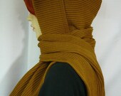 Brown HOODED SCARF, Milk and Coffee Long Warm Knit Shawl and Hood Combo, Wrap for Autumn and Winter, Headpiece