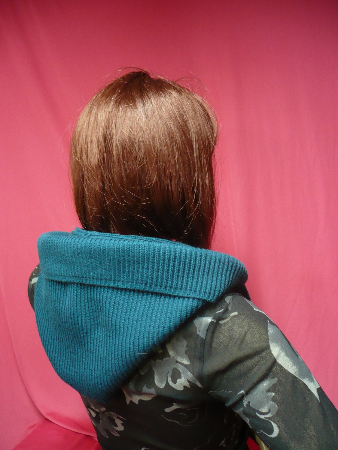 Sea Green HOODED SCARF, Acrylic Knit Cape with Shawl for Autumn, Hood and Scarf Combi, Warm HAT and Scarf, Fall