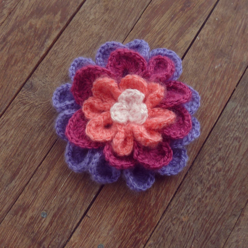 Crochet Pattern Flower Colorful 3/4 layers, girlie hair accessory or Christmas Home decor Crochet pattern EASY