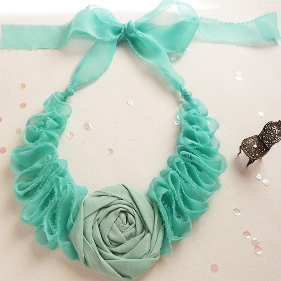 Elegance  Aqua  Rolled Flower &  Ruffles Necklace Tutorial - Instructions - Patterns - How to - PDF  - DIY - ebook