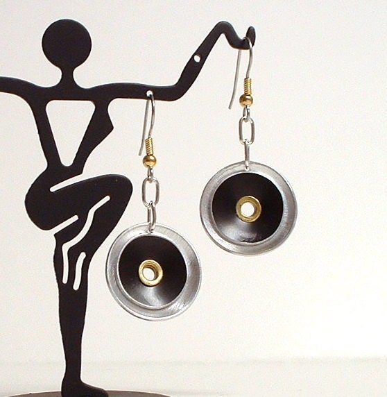 Silver and Black Anodized Aluminum Dangle Earrings