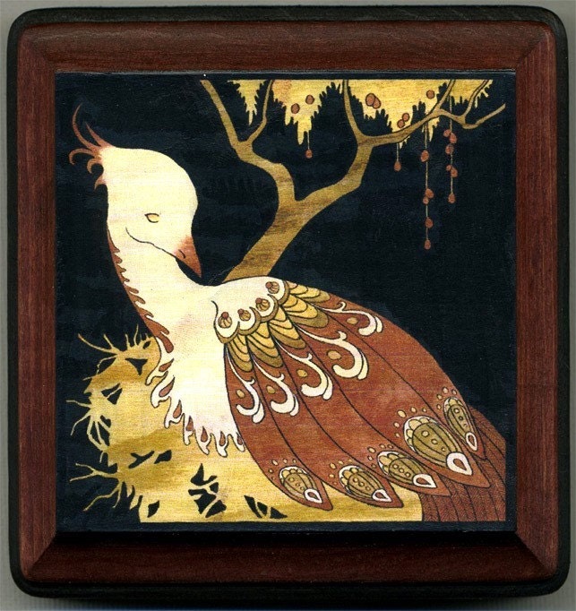 Mounted print wood art- Partidge in a Persimmon Tree