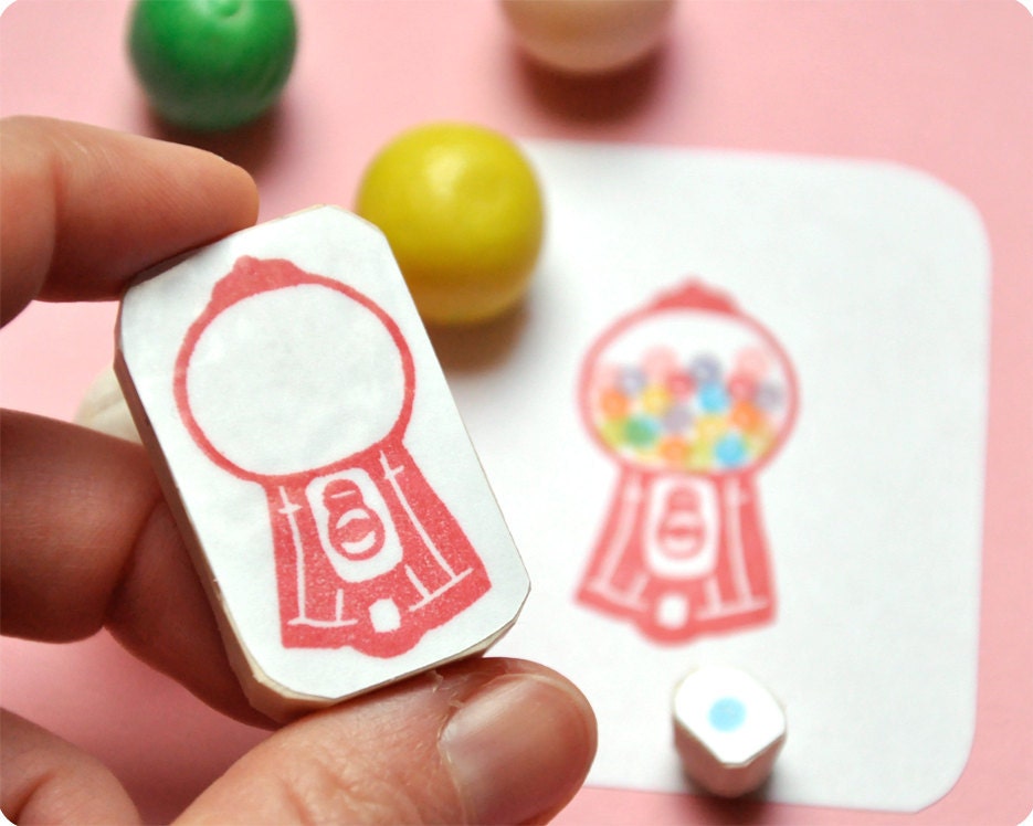 Candy machine hand carved rubber stamps bubblegum