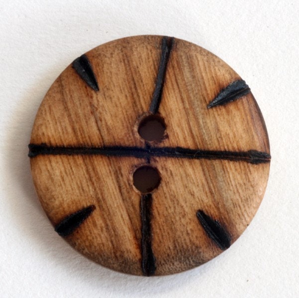 Spikes, 1 inch Wooden Button with burnt-in design, OOAK
