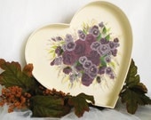 Hand Painted Hat Box - Plum and Purple Roses, on Antique White Heart Shape Hat Box Keepsake Memories Box LARGE 8.5 inches
