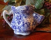 Vintage English Staffordshire Flow Blue Transferware Floral Chintz Scuttle Shaving Mug Cup