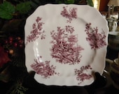 Purple Toile TRANSFERWARE Square Plate Bridge Fishing Birds