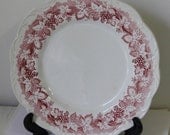 Vintage Red Transferware Plate Grape Bundles Ivy Vines