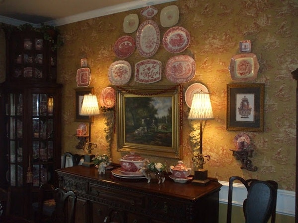 Custom Wall Scape Design Services   Decorate with Transferware Plates and Platters as Art