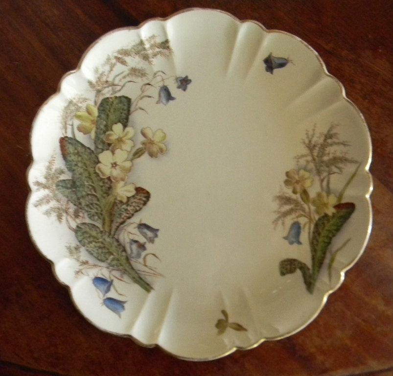 Circa 1887 Antique  English Brown Transferware Aesthetic Movement Floral Tazza Footed Compote George Jones Primroses