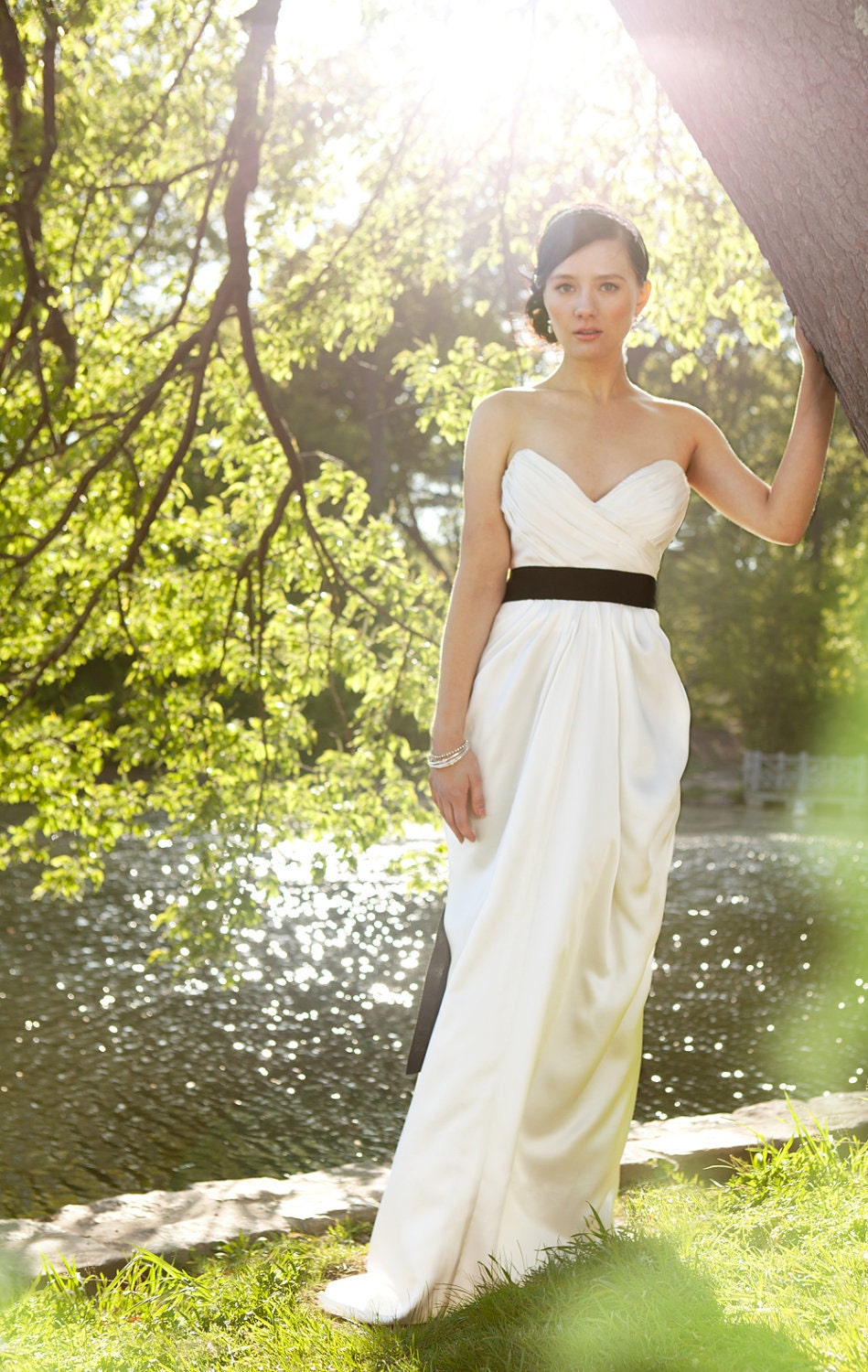 Strapless Grecian Silk Wedding Dress, "June-Lily" Gown, Draped and Ruched, Tulip Skirt, Sweetheart Neck, Mix and Match, Customizable
