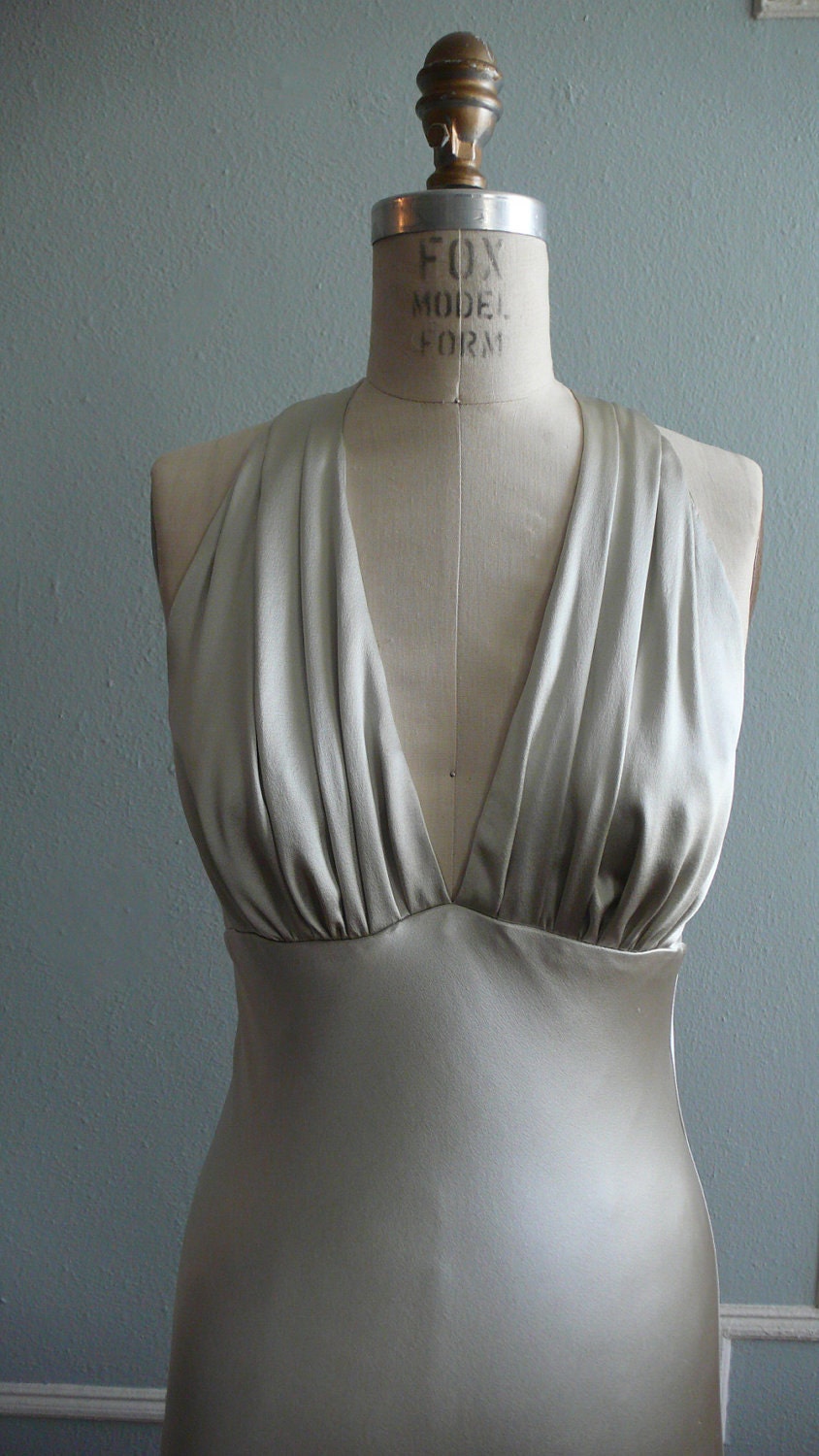 1930's Inspired Bias Bridal Gown, "Melody", Draped Halter Style, Heavy Silk Satin, Customizable