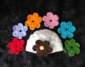 Beanie hat with 7 interchangable flowers-red pink  orange blue green purple brown