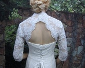 Sale - White 3/4 sleeve bridal shrug lace bolero wedding bolero jacket - keyhole back - alencon lace- was 129.99