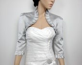 Silver 3/4 sleeve satin wedding bolero jacket shrug