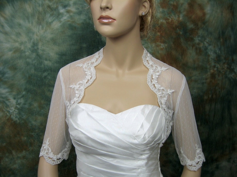 Ivory elbow length sleeve dot lace bolero bridal shrug bridal bolero bridal jacket wedding bolero wedding jacket wedding shrug