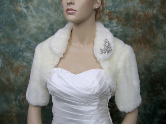 Sale - Ivory faux fur bolero jacket shrug Wrap FB004-Ivory - was 89.99