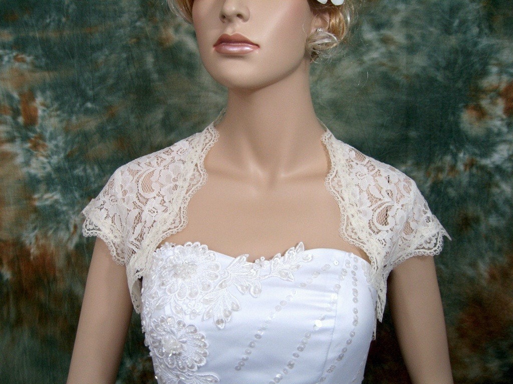Ivory cap sleeve lace bridal shrug bolero jacket