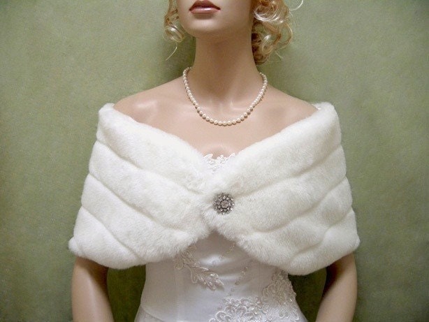 Ivory faux fur wrap bridal shrug stole shawl FW001-Ivory regular / plus size