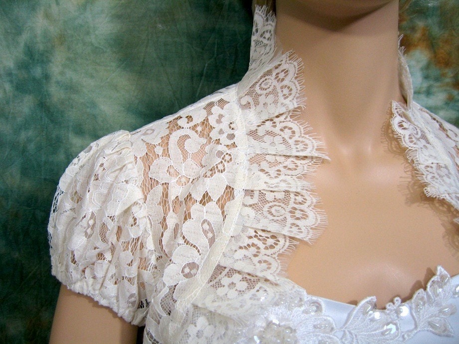 Ivory short sleeve leaver lace wedding bolero jacket shrug
