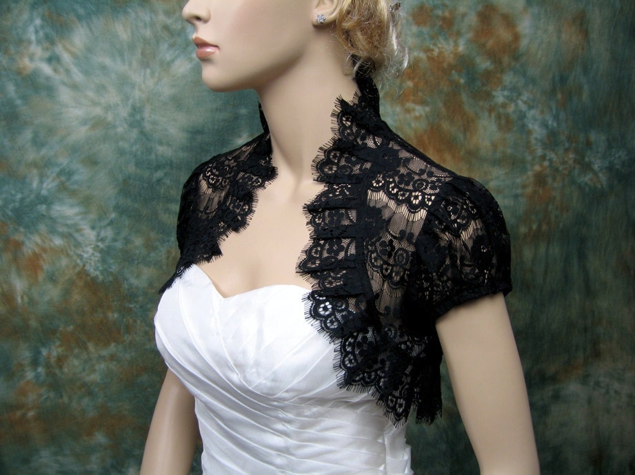 Black lace short sleeve lace bolero jacket lace shrug wedding bolero wedding jacket wedding shrug bridal bolero bridal jacket bridal shrug