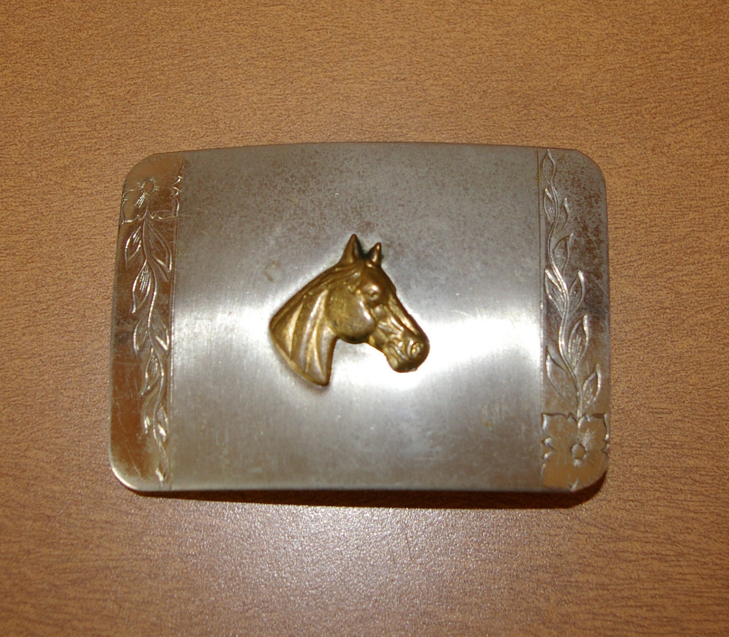 Horse Belt Buckle  Stamped Nickel Silver  Vintage 1970's