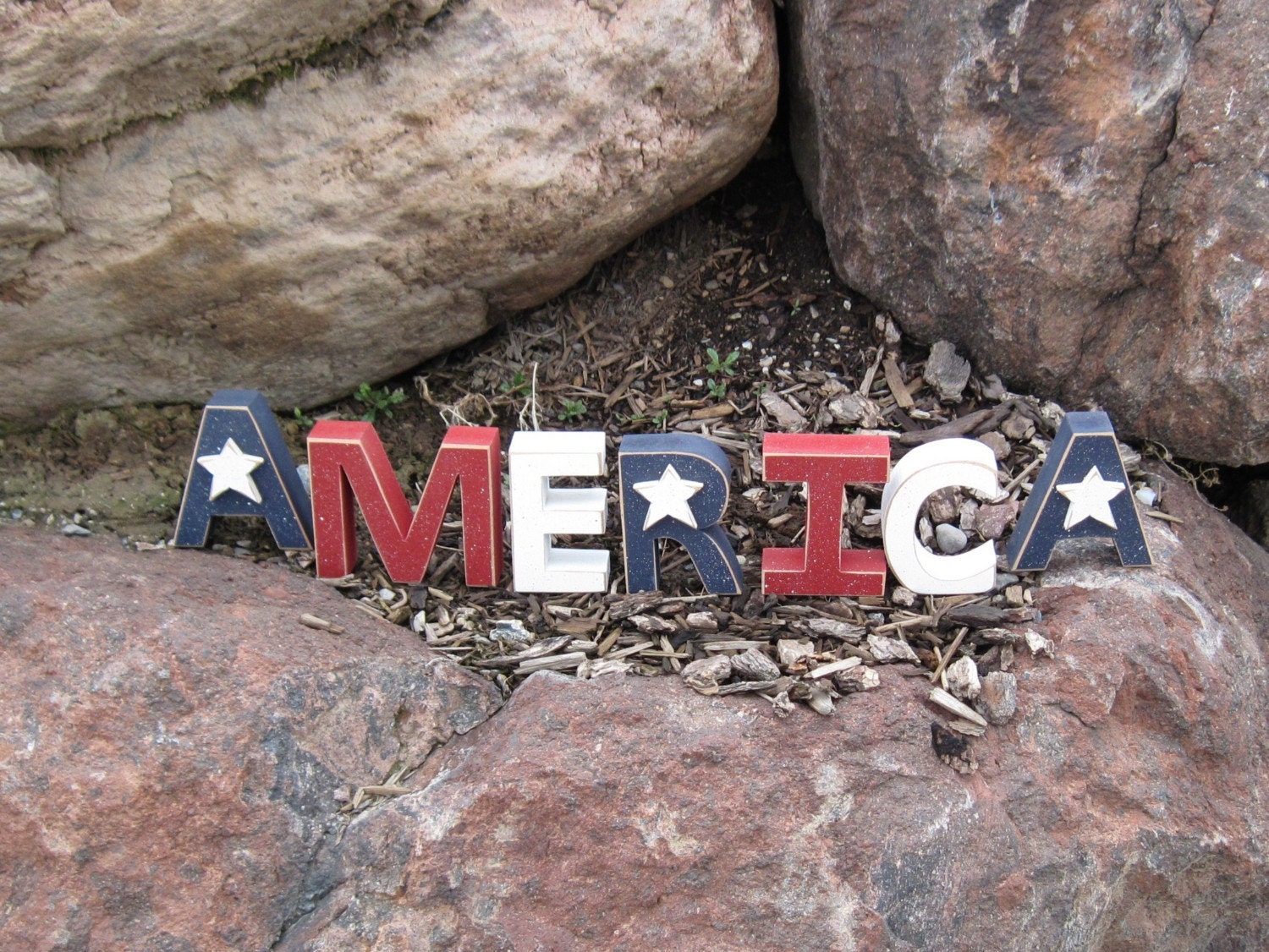 AMERICA BLOCKS for July 4th, shelf, desk and Americana home decor