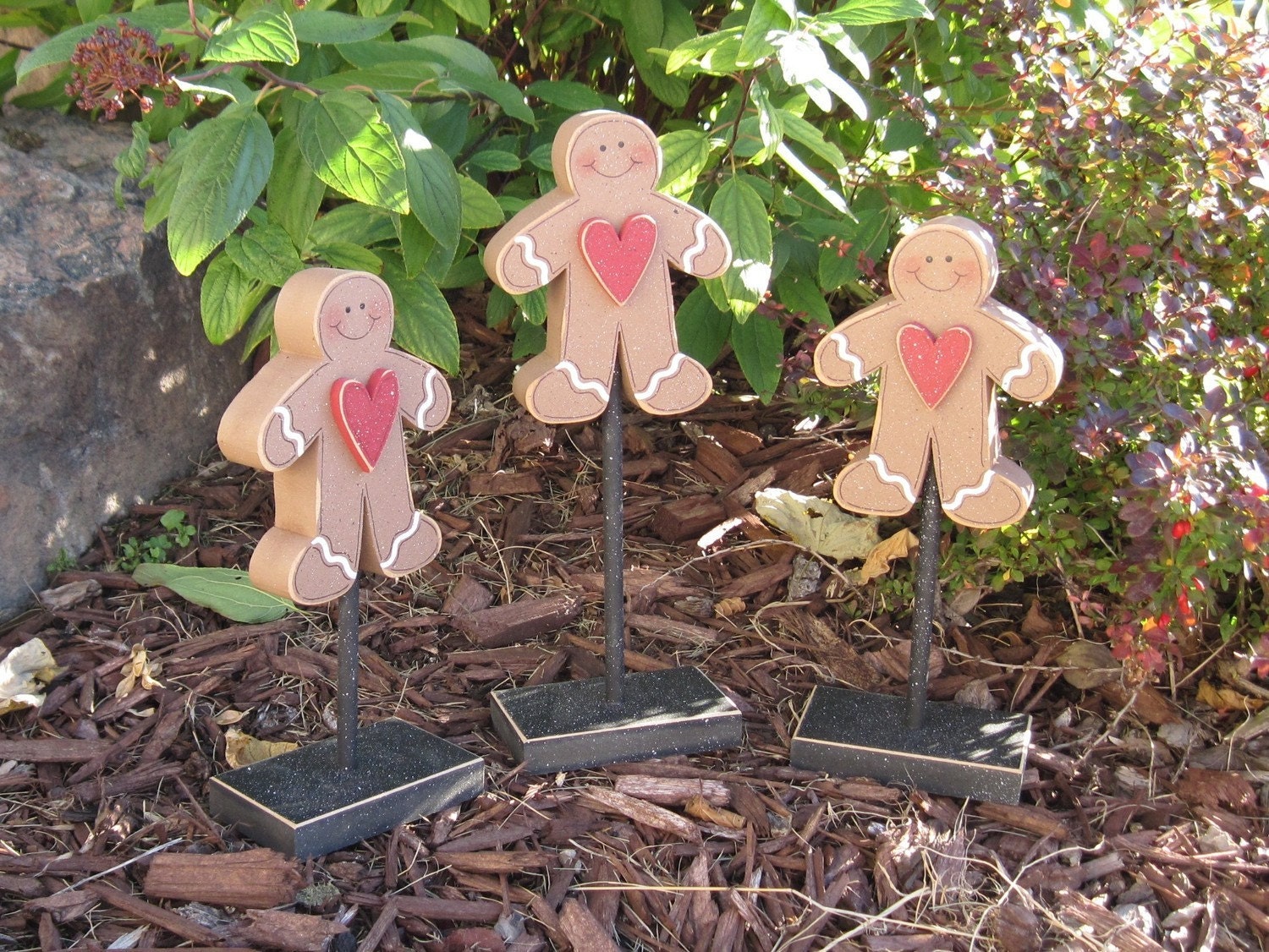 3 Tall STANDING GINGERBREAD MAN block set for Winter, Christmas, December, shelf, desk, office and home decor