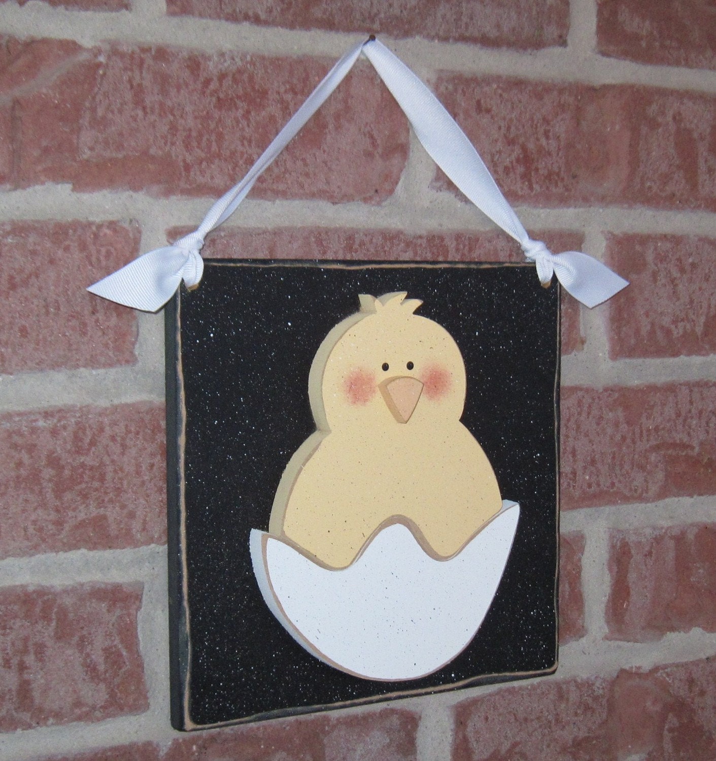 HATCHING EASTER CHICK on a black board for Easter wall and door hanging decor