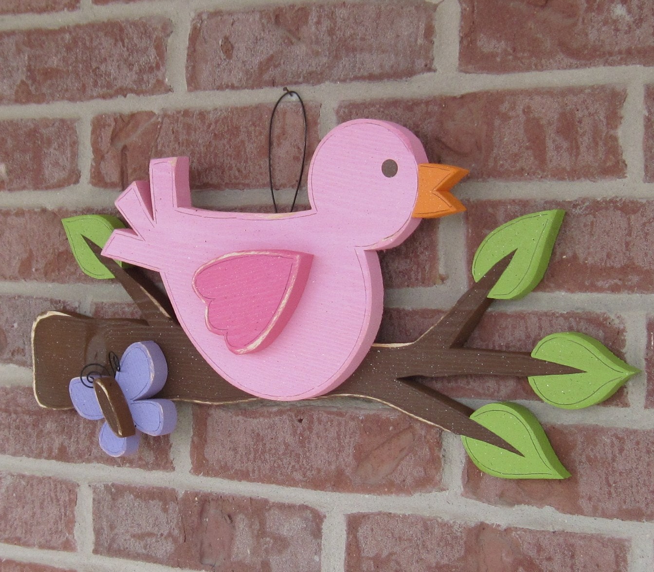 Bird on a Branch with a butterfly for home decor, door hanger, wall decor, mothers day, summer and spring decor