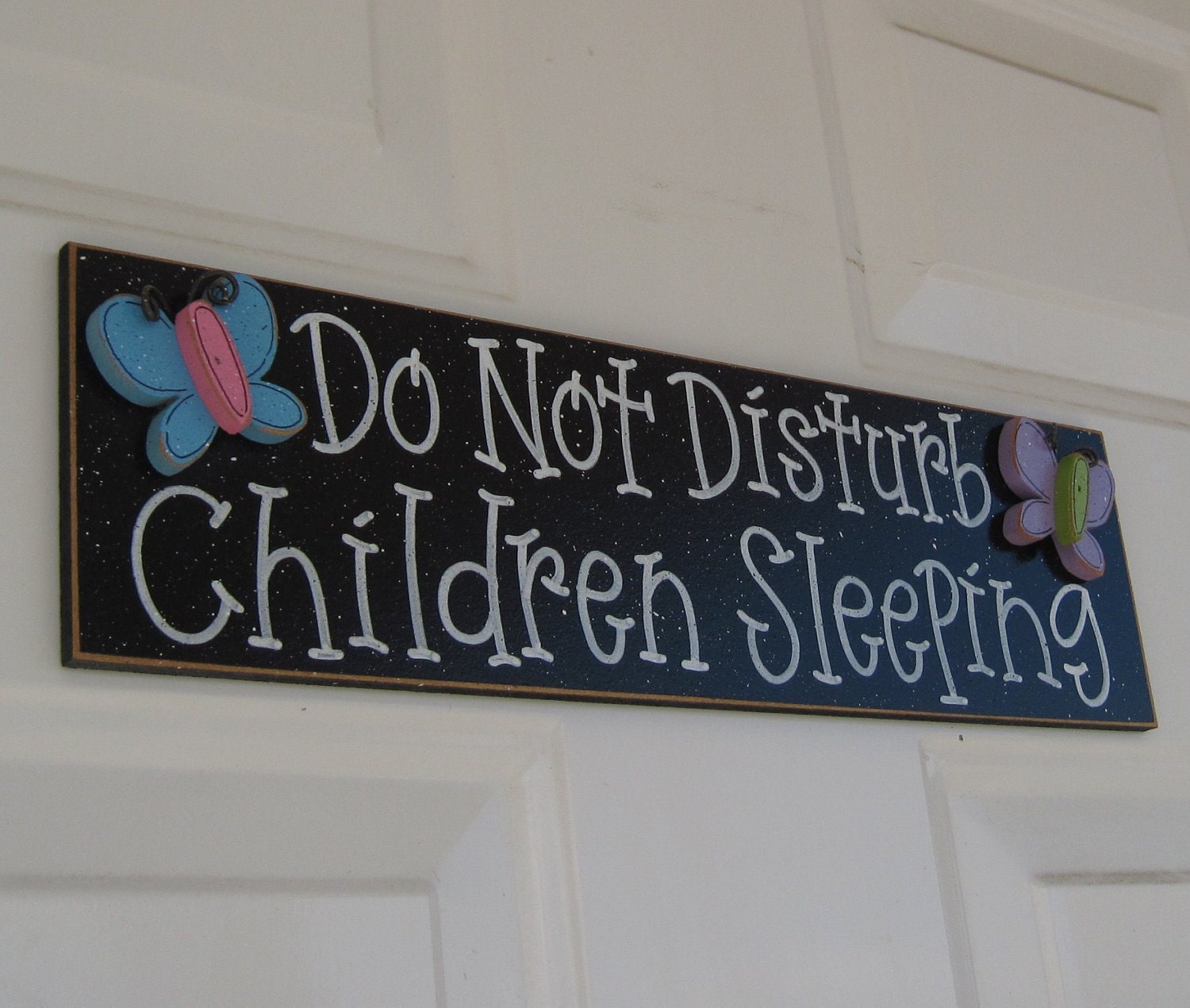 Do Not Disturb, Children Sleeping sign with butterflies and magnets (black) for home and office hanging sign