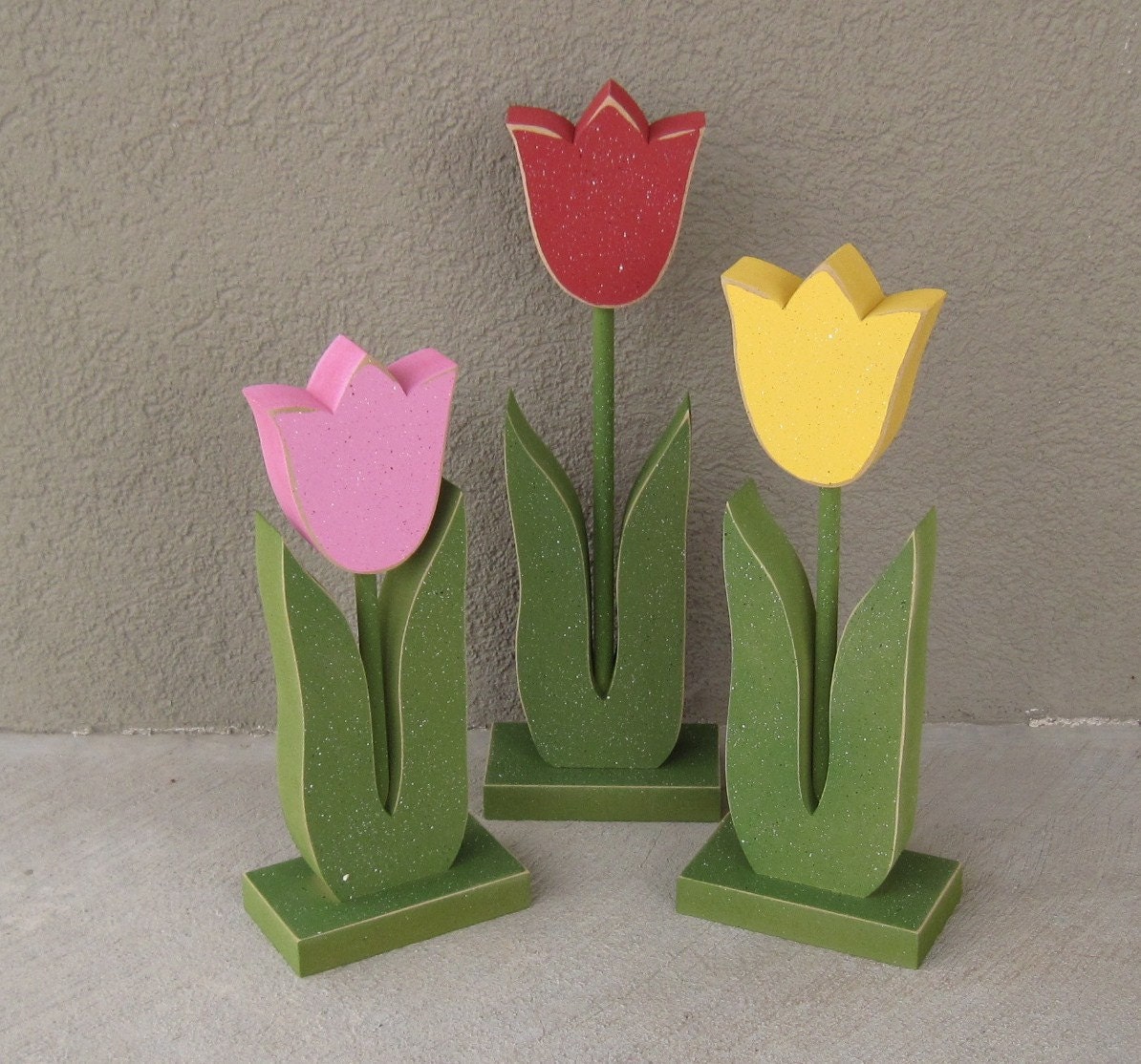 3 Tall Standing Tulip Block Set for Spring decor, Flower decor, Girl room decor,  shelf, desk, office and home decor