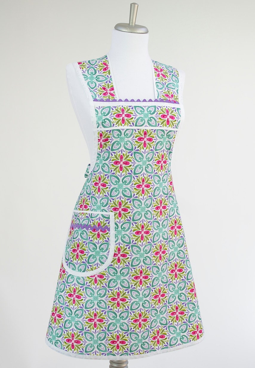 Lavender and Blue Retro Cooking Apron in Kate Spain Terrain Fabric