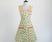 Retro Womens Apron Red Blue and Orange Sandy Henderson Strawberry Fabric