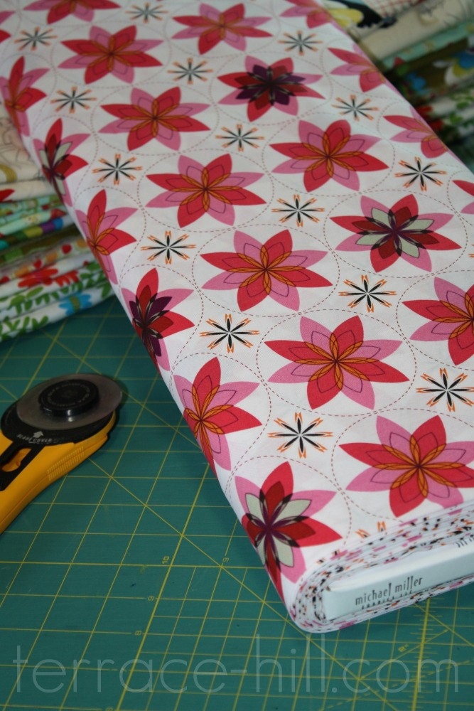 Michael Miller Fabric Geo Bloom Pink and Red Sherbet Patty Youngs Sanctuary Line