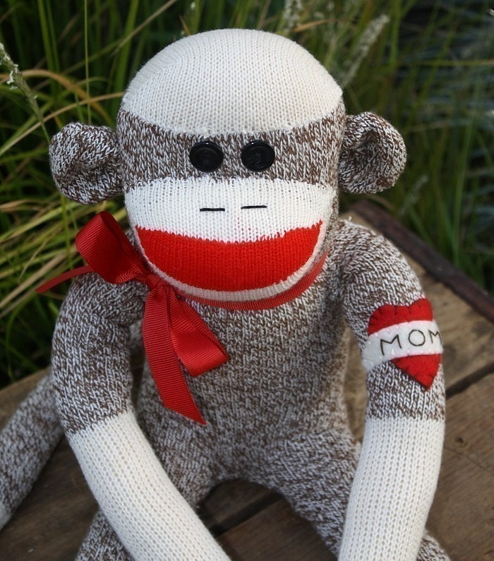 Plush Childrens Sock Monkey Doll with MOM Tattoo, LAST ONE