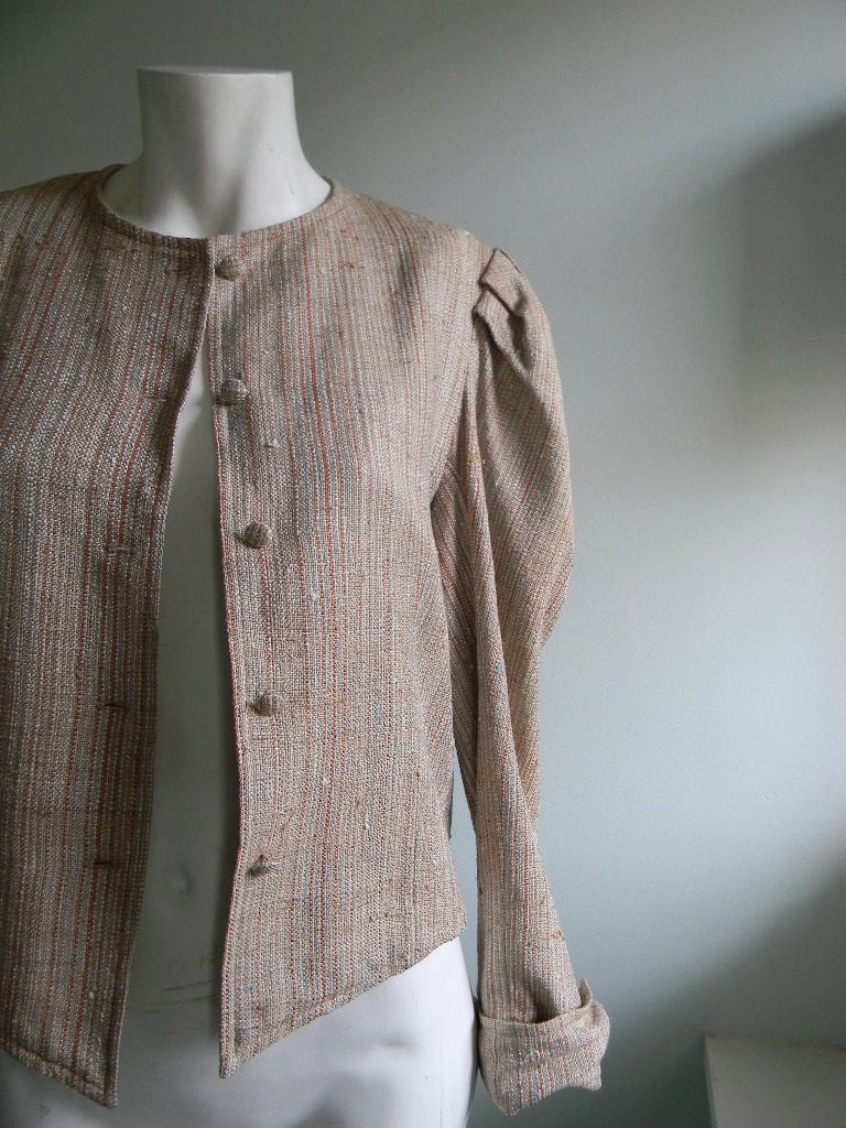 vintage. 70s Silk Linen Blend Equestrian Style Blazer / Small Medium