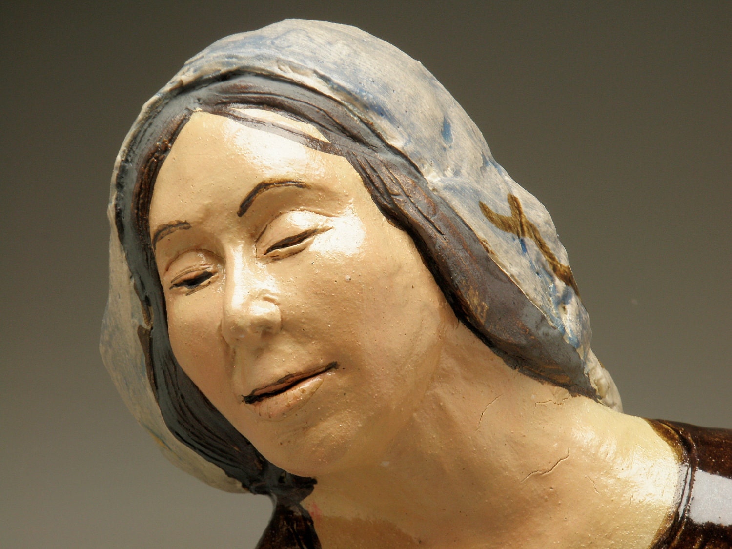 Ceramic Portrait Sculpture, Figurative Art Bust of Mother Mary