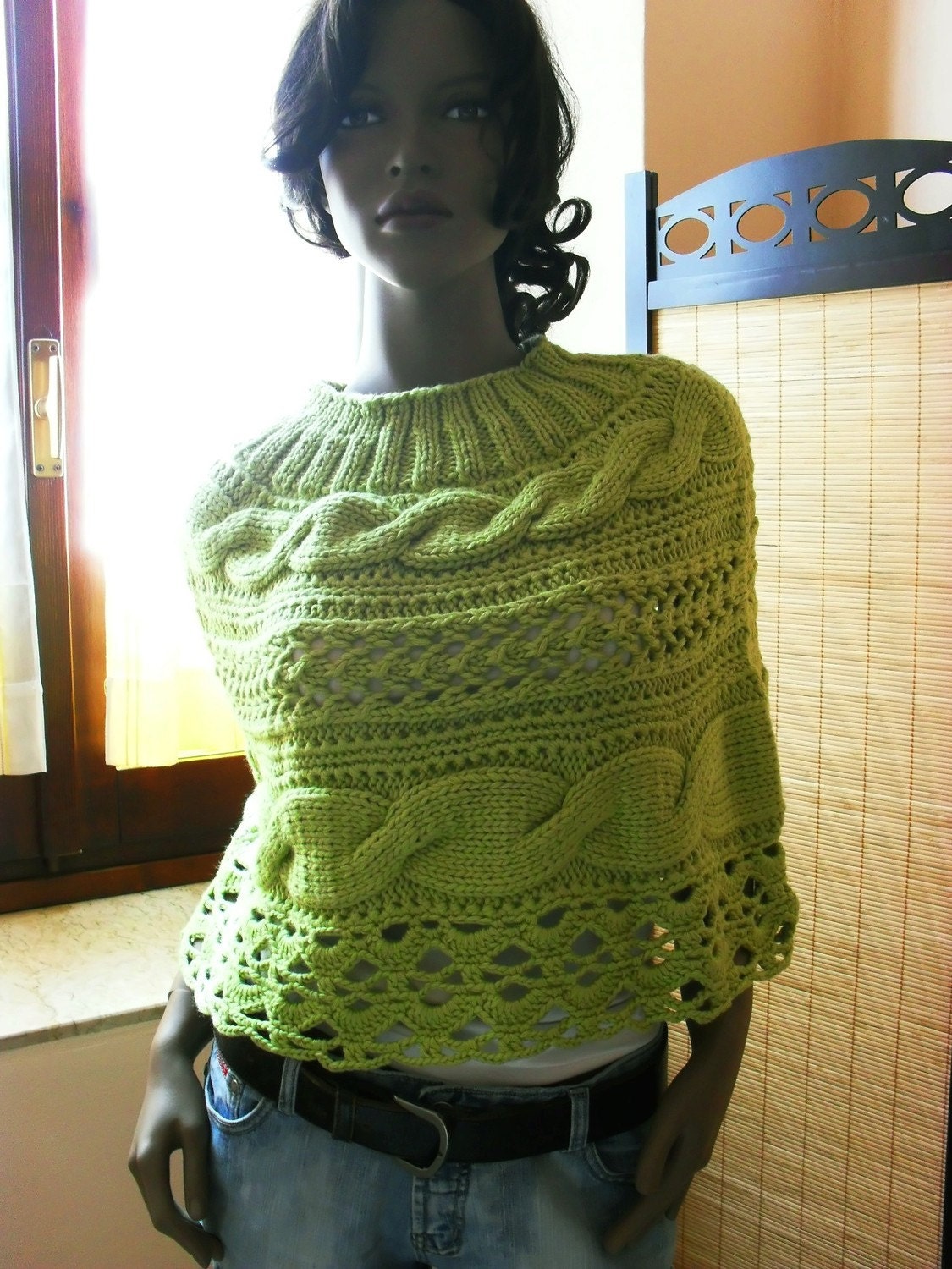 Apple-Green- alpaca-merino- poncho