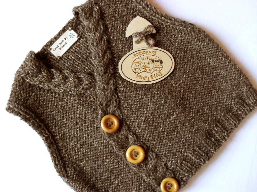 Hand knit Baby Vest Tweed Waistcoat - Eco Friendly Tweed Brow Off white sizes from 1-9 month