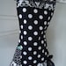 4RetroSisters "Ellie Style" Womens Retro Apron - White & Black Damask/ Sea Green Trim