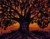 PFK - Tree Spirit original Acrylic Painting - Haunted Forest Ent Greenman Woodland Fairy - 4x4 miniature