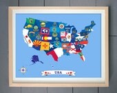 Amazing USA Map design made with State flags ART PRINT (various sizes available -  11x14 - 20x30 inches)