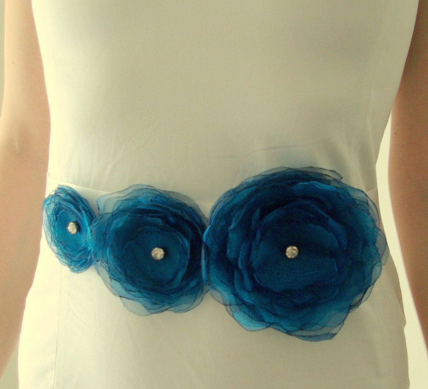 Bridal belt - Flower sash - Organza and Satin - Teal blue green