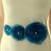 Bridal belt - Flower sash - Organza and Satin - Teal blue green