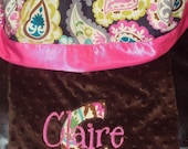 Pretty in Paisley Minky Baby Blanket with Embroidery and Satin Trim