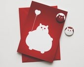 Cat Valentines card, heart print red, romantic kitty card, pet lovers gift
