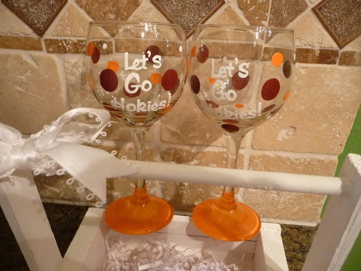 Pair of Handpainted  Hokie Wine glasses