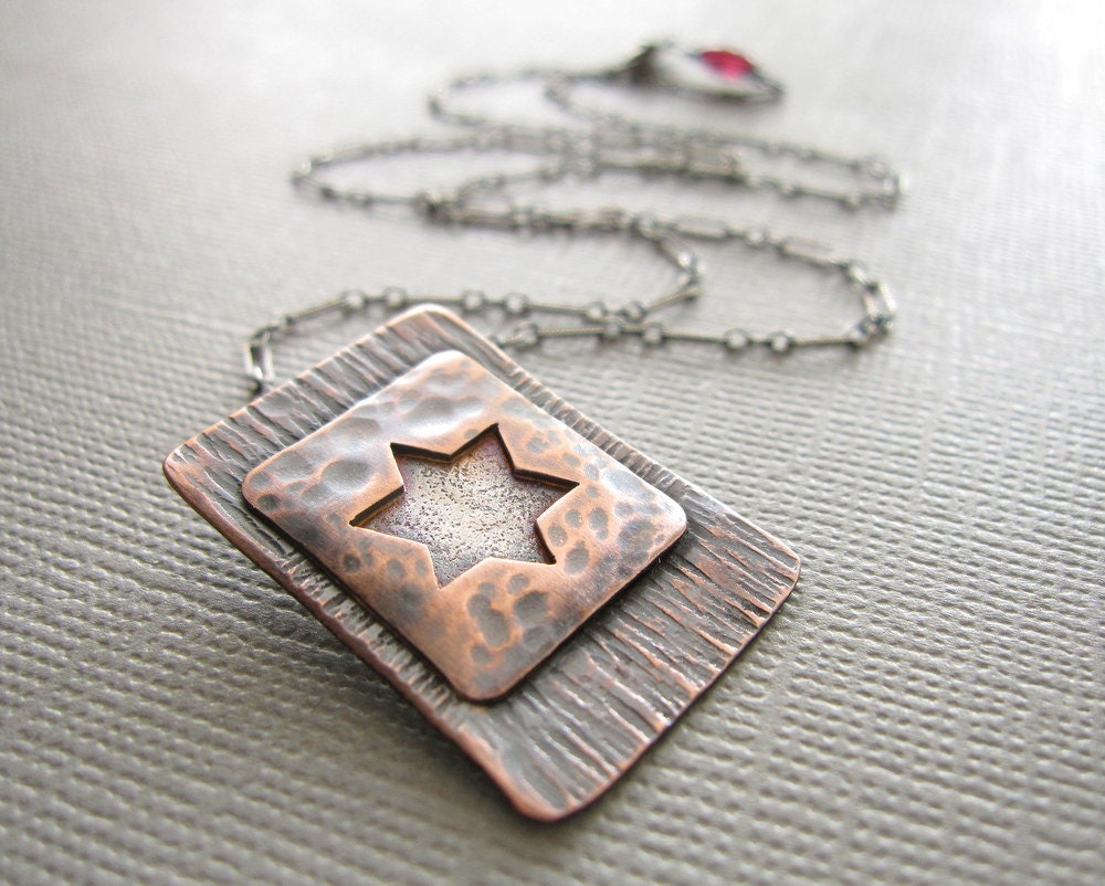 Jewish Necklace Star of David Judaica Sterling Silver Copper Mixed Metal